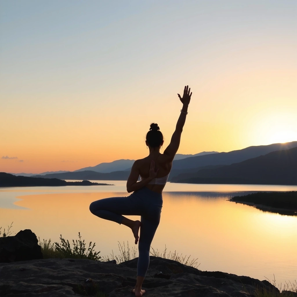 Personne faisant du yoga au lever du soleil